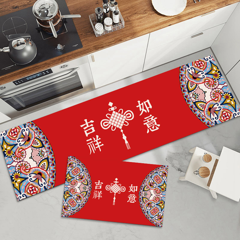 新中式过年门垫新春厨房地垫TPR防滑底喜庆红色入户脚垫进门地毯,居家布艺,家用脚垫,淘宝优惠券,粉丝福利购,淘宝优惠卷