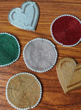 出口日本韩国Franc aftertea手工创意珠子水杯垫隔热垫子拍照道具