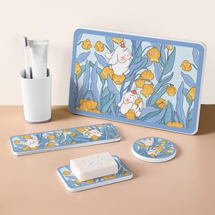 ins卡通浴室硅藻泥杯垫套装卫生间台面洗漱吸水垫速干茶杯隔热垫