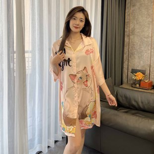 纯欲风性感可爱猫女士短袖 家居服睡衣两件套 睡衣裙衬衣夏季 中长款
