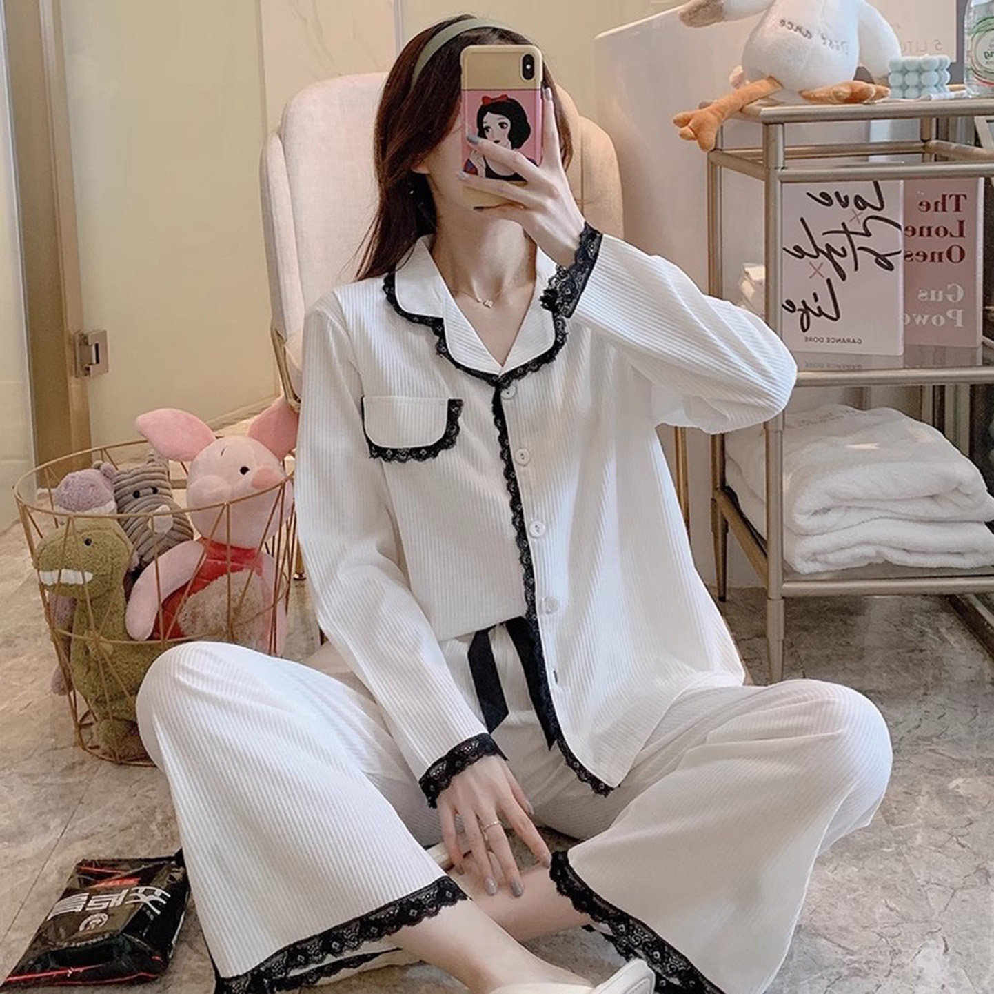 韩版蕾丝花边睡衣女套装秋冬新款甜美休闲开衫长袖长裤棉质家居服,女士内衣/男士内衣/家居服,睡衣/家居服套装,淘宝优惠券,粉丝福利购,淘宝优惠卷