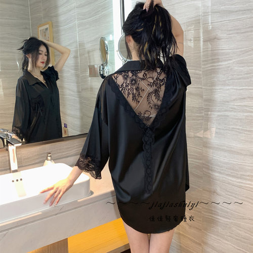 高级感冰雪丝蕾丝拼接睡衣女套装