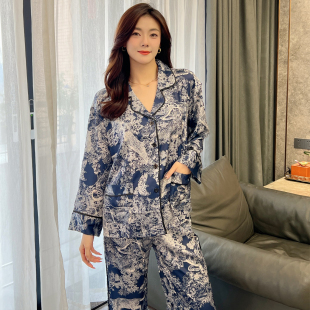 女套装 高级感国风新中式 洋气长袖 2025新款 家居服 奢华冰丝睡衣女款