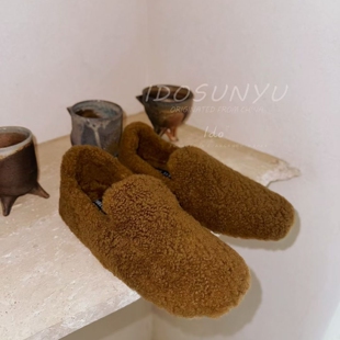 IDO/TT欧货女鞋2025秋冬新款羊羔毛圆头一脚蹬平底舒适保暖乐福鞋