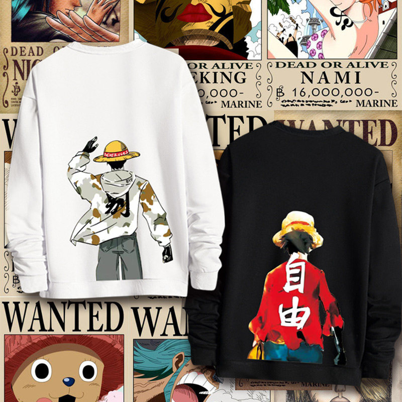 日系动漫海贼王路飞联名潮牌韩版宽松外套ins超火保暖圆领卫衣男