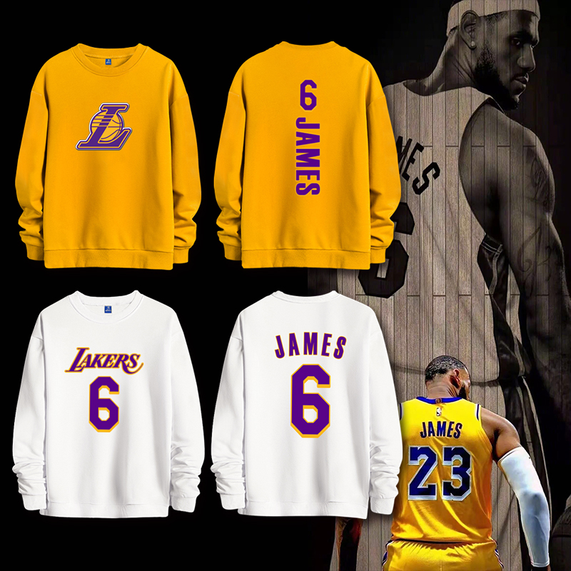詹姆斯JAMES篮球运动保暖外套可定制湖人队6号训练圆领套头卫衣男