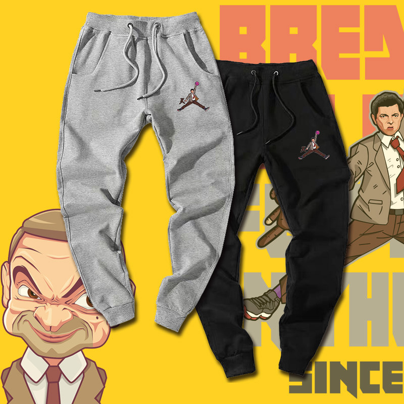 新款飞人联名憨豆先生创意搞怪运动纯棉长裤ins超火小脚束口卫裤