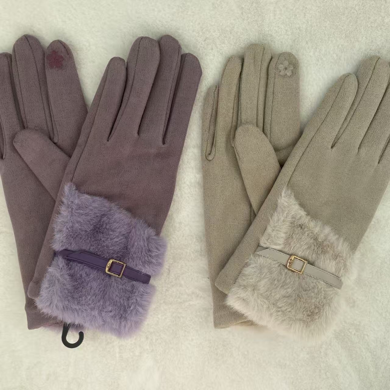 包邮 两色纯色内衬加绒可触屏保暖防寒骑行电动车女款冬季手套