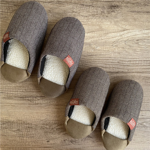 满2双包邮 日系秋冬季羊毛绒保暖静音软底居家男款女款情侣棉拖鞋