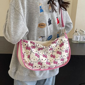 helloKitty凯蒂猫帆布包女2024新款卡通学生大容量单肩斜挎饺子包