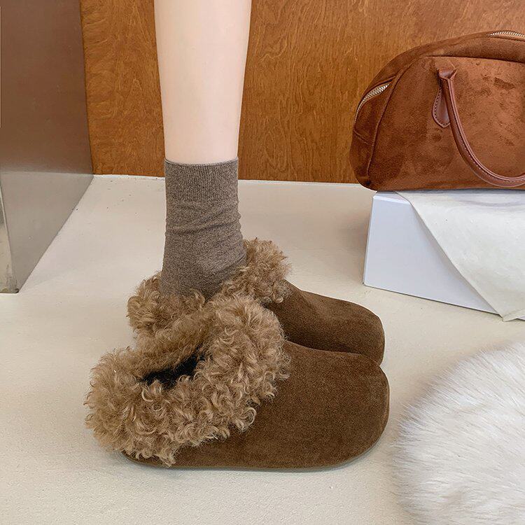 秋季女外穿加绒保暖包头勃肯拖
