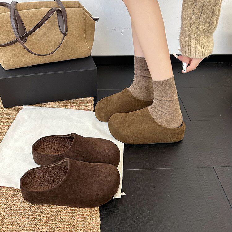 复古厚底加绒增高包头勃肯棉拖