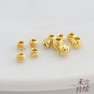 保色金珠18k包金横切花珠圆珠diy手工串手链项链饰品首饰隔珠散珠