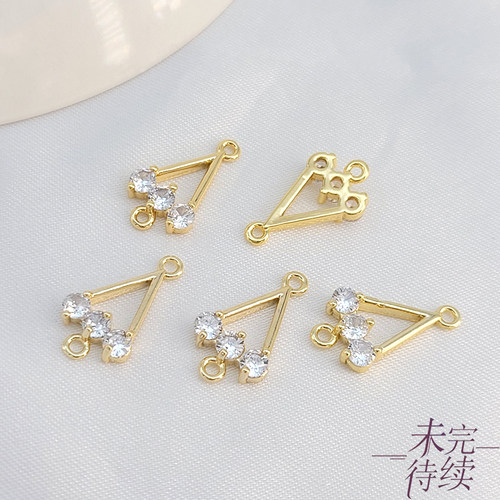 18K包金保色镶钻三角形双吊连接吊坠diy手工手链项链饰品材料配件