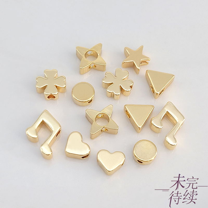 18K包金保色五角星爱心四叶草隔珠diy串珍珠项链手链散珠饰品配件
