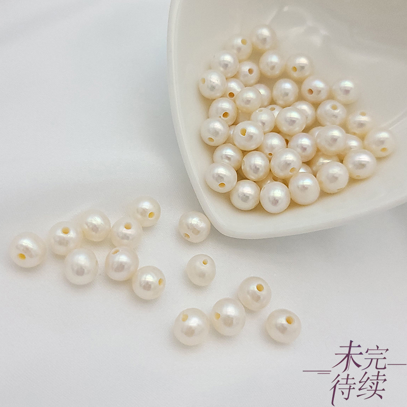 高品质天然淡水近圆大孔珍珠手工diy串手链项链饰品散珠材料配件