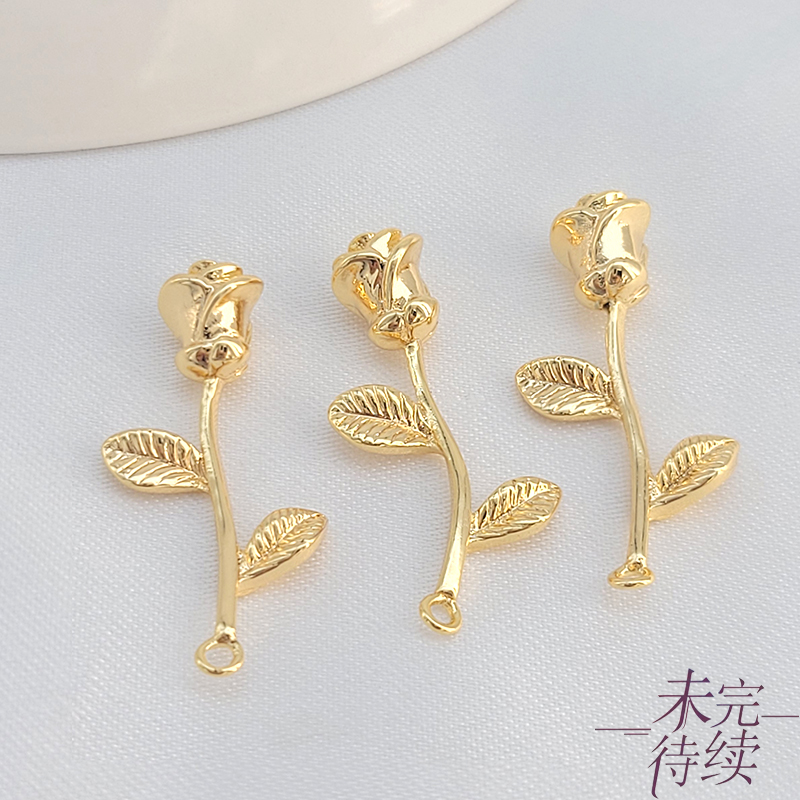 立体玫瑰花吊坠保色18K镀金diy手工耳环项链挂件串首饰品材料配件