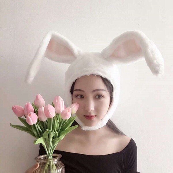 日系粉嫩立体兔耳朵软妹ins帽子