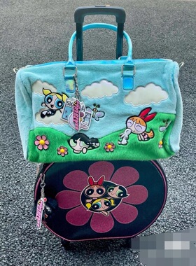 The Powerpuff Girls飞天小女警童趣大容量手提袋毛绒周末包正品