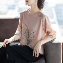妈妈上衣服洋气中老年人女夏装套装大码休闲50岁短袖t恤衫两件套
