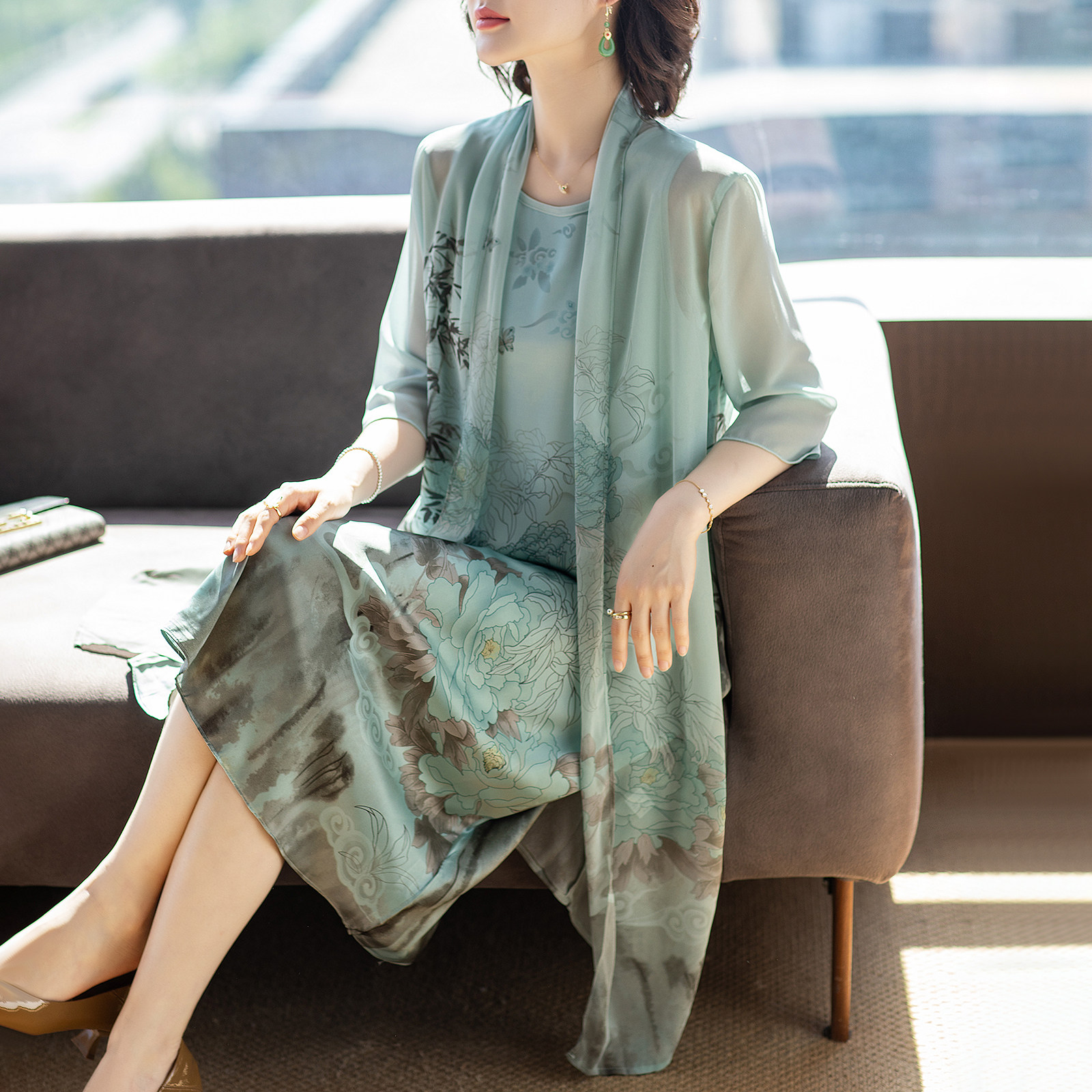 妈妈洋气时尚套装裙子高贵夫人阔太衣服50岁中老年人女夏款连衣裙
