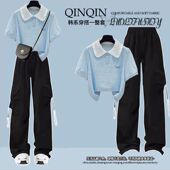 女设计感炸街夏装 高腰显瘦运动套装 风盐系穿搭一整套时尚 甜酷工装