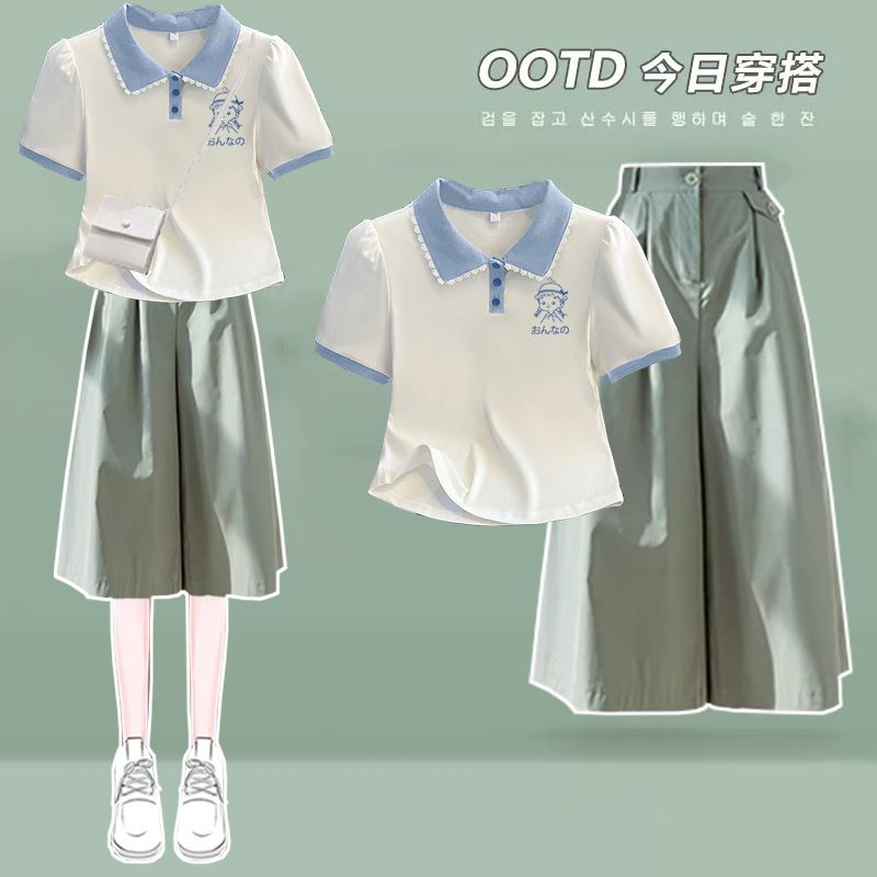 可爱日系少女风穿搭一整套初高中生夏季显瘦减龄七分裙裤洋气套装