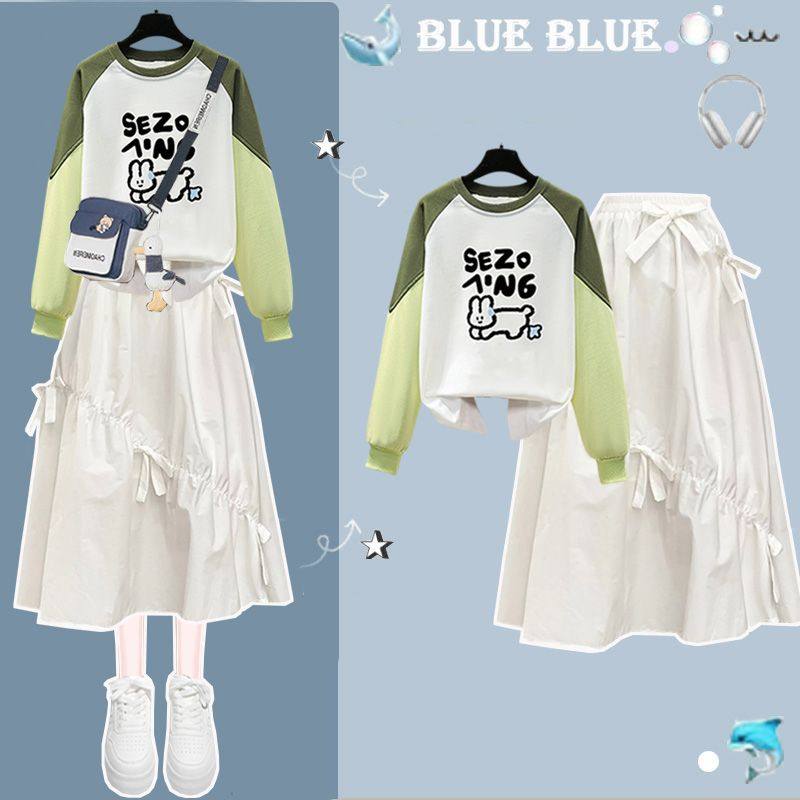 休闲字母印花圆领卫衣+超仙白色半裙两件套春秋小众不撞款套装女,女装/女士精品,时尚套装,淘宝优惠券,粉丝福利购,淘宝优惠卷