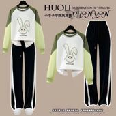 学院风小个子春秋季 休闲穿搭一整套新款 撞色拼接卫衣宽松少女套装