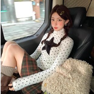 内搭上衣 秋冬季 甜酷街头辣妹风星星波点打底衫 少女千禧半高领修身