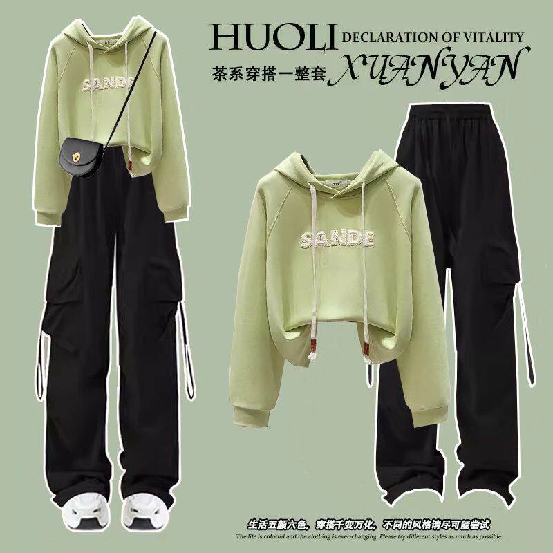 学院风休闲时尚小个子运动穿搭一整套小清新宽松春秋季工装套装女