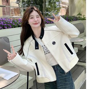 韩里韩气高级撞色小香风外套女新款春秋洋气设计短款百搭夹克上衣