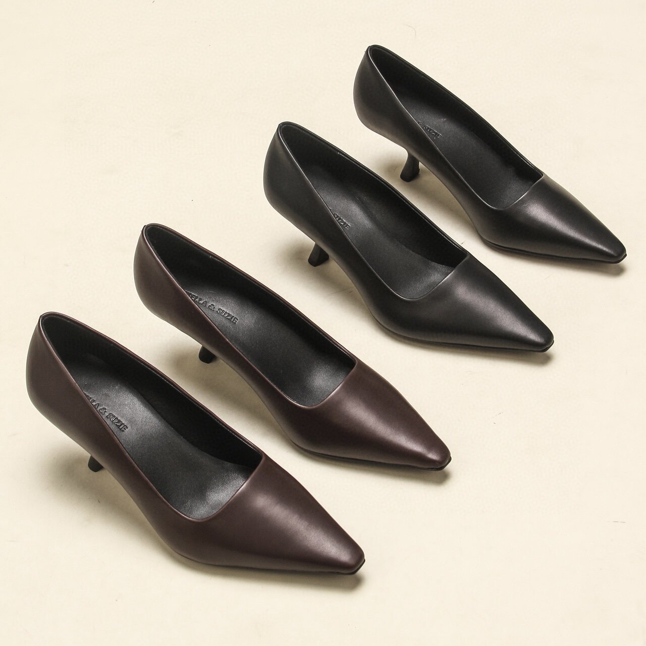 法式stella suzie牛皮小众高跟鞋尖头优雅通勤猫跟鞋气质极简女鞋