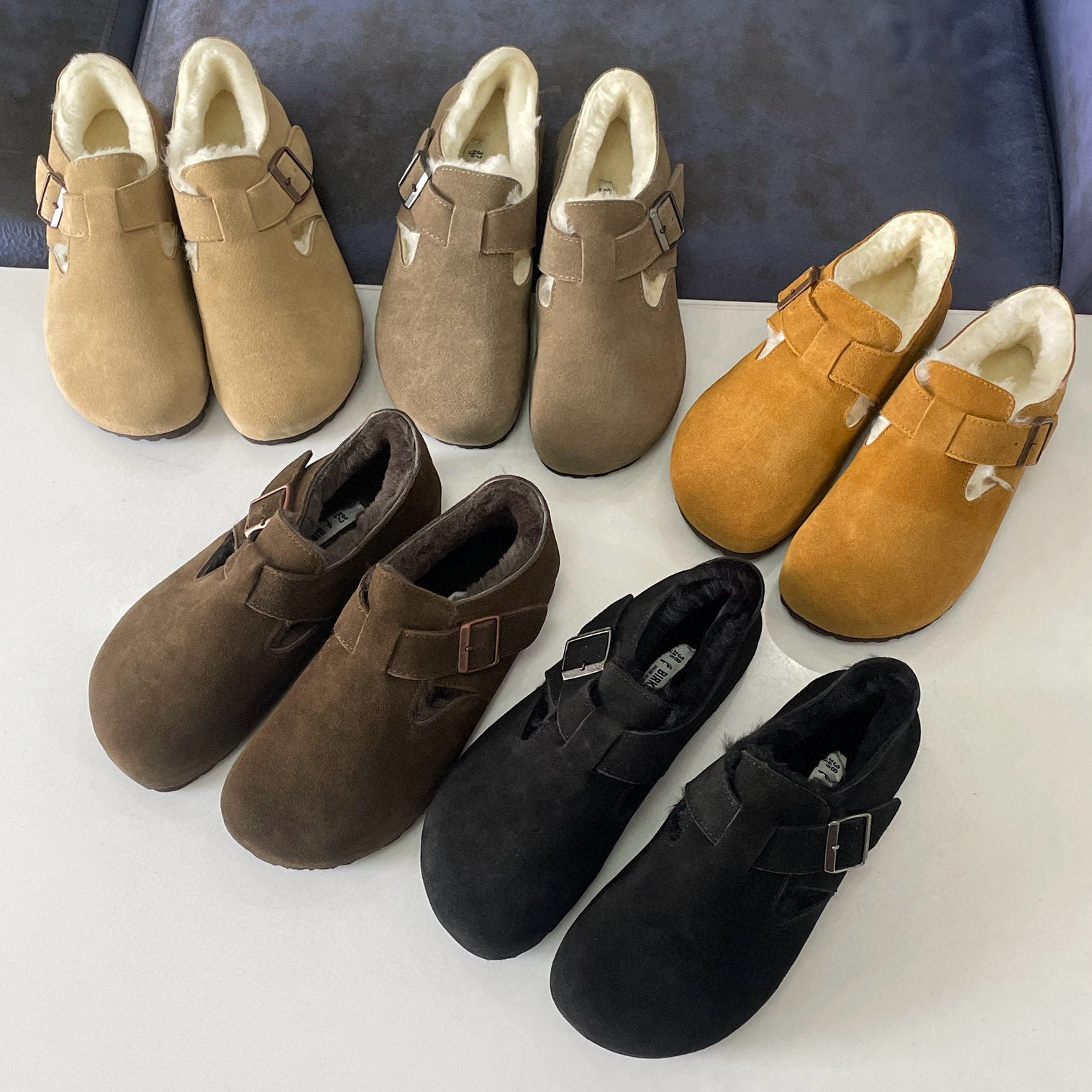 勃肯鞋羊毛加厚羊皮毛一体毛毛鞋小众软木鞋圆头厚底舒适加绒单鞋