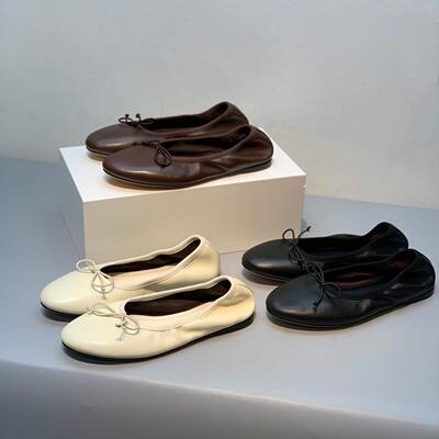 单鞋复古蝴蝶结浅口女鞋羊皮