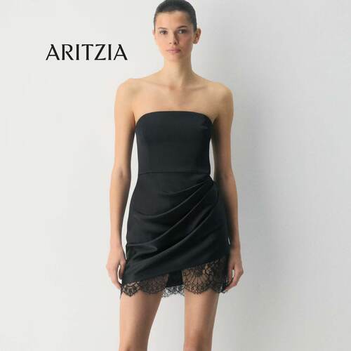Aritzia女装Showtime SatinDress蕾丝拼接缎面感抹胸连衣裙128698