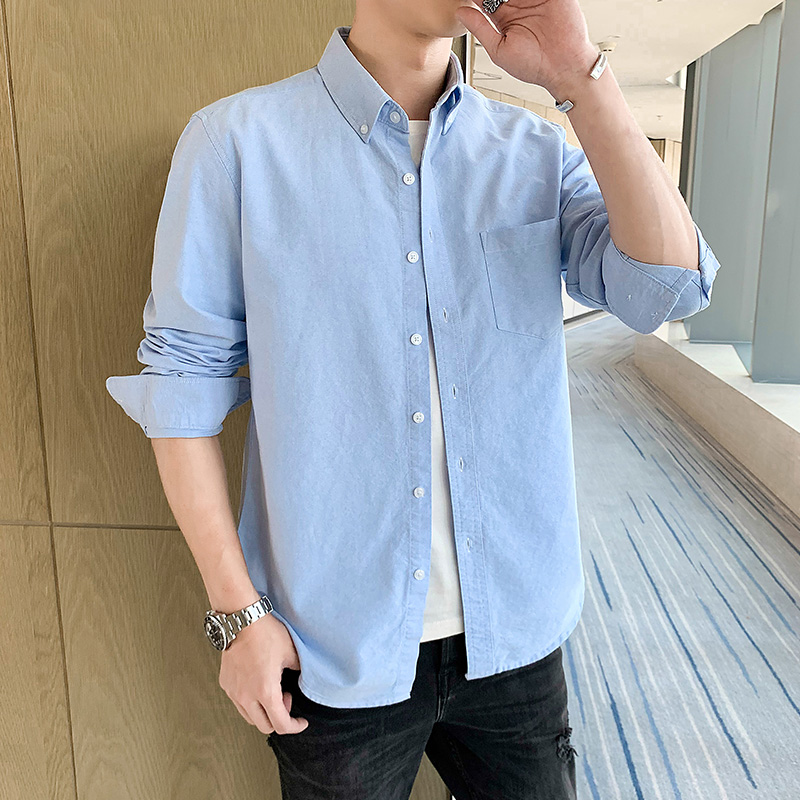 牛津纺长袖白衬衫易文