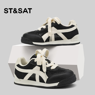 星期六儿童单网黑色德训鞋女童透气运动2026新款软底板鞋休闲网鞋