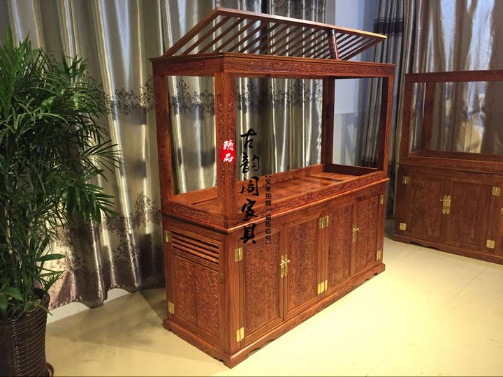 花梨鱼缸柜 实木榆木鱼缸地柜红木鱼缸底柜 玄关风水柜鱼缸水族箱