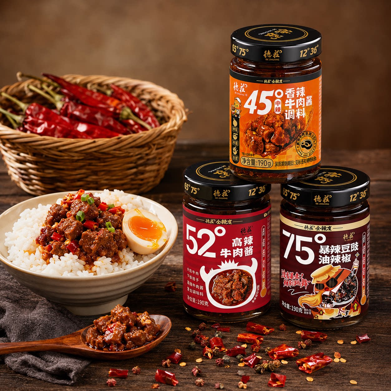 德庄香辣牛肉酱拌饭面豆豉辣椒酱图片