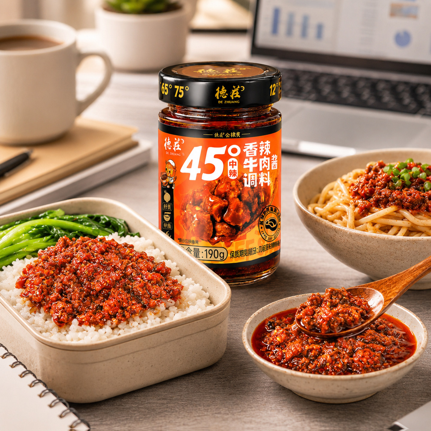 德庄香辣牛肉酱拌饭酱45度中辣图片