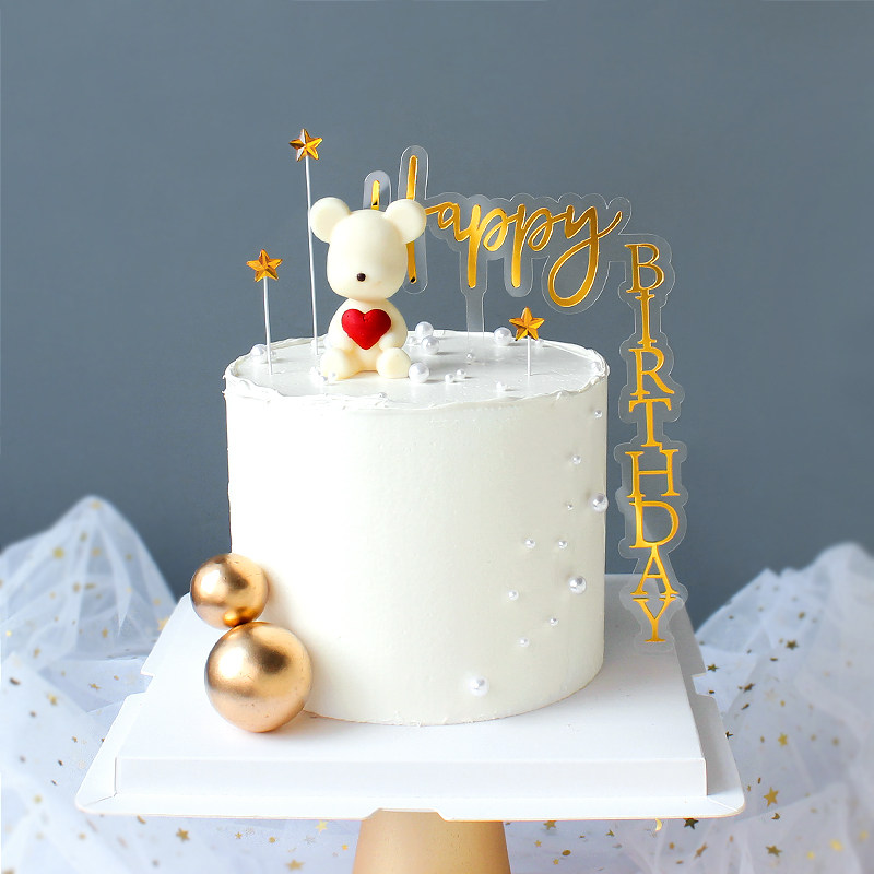 生日七夕蛋糕装饰插件网红侧边悬浮亚克力插牌小熊硅胶模具甜品