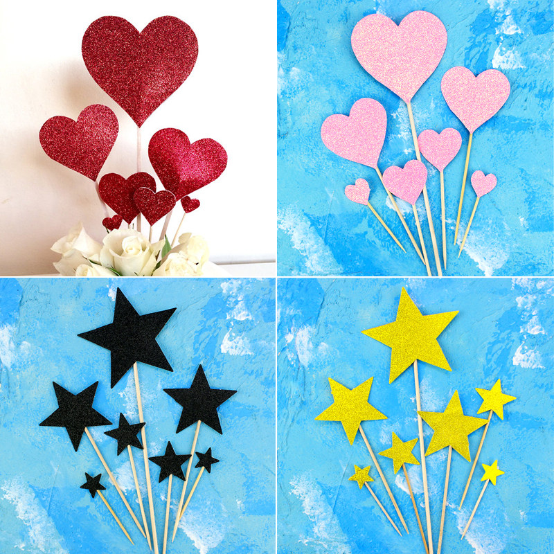 闪亮星星闪粉大号爱心蛋糕装饰插件插牌璀璨小星星插卡超大爱心
