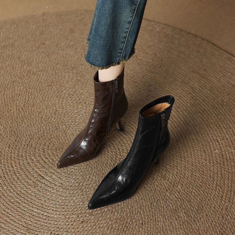 侧拉链短靴气质高跟瘦瘦靴马丁靴