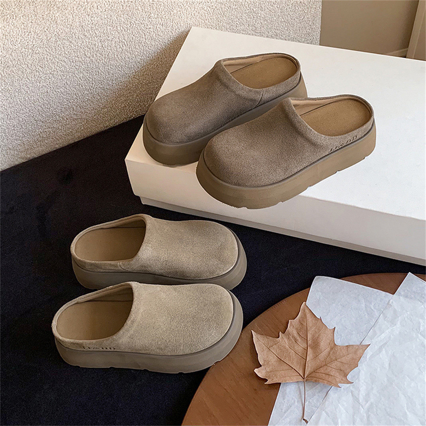 随性洒脱~穿上就走~！网红圆头厚底真皮勃肯鞋外穿中跟包头女拖鞋,女鞋,包头拖,淘宝优惠券,粉丝福利购,淘宝优惠卷