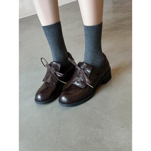 古着少女~英伦风复古羊皮乐福鞋圆头深口粗跟百搭单鞋小皮鞋女鞋