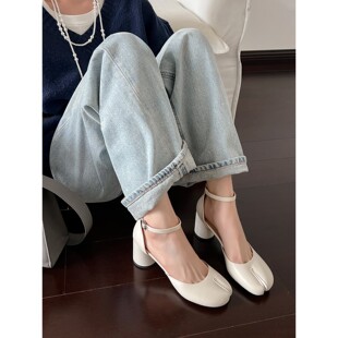 时髦日常~ 小众设计感豹纹分趾猪蹄鞋包头凉鞋女粗跟高跟鞋单鞋夏