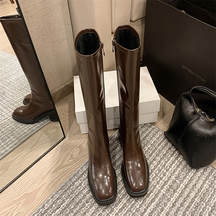 强推粗跟骑士靴法式复古