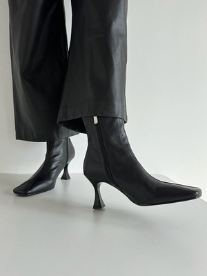 法式老钱风靴子方头细跟高跟短靴