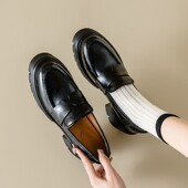 增高7cm 真皮乐福鞋 女高跟厚底单鞋 ins巨软巨舒服 英伦风小皮鞋